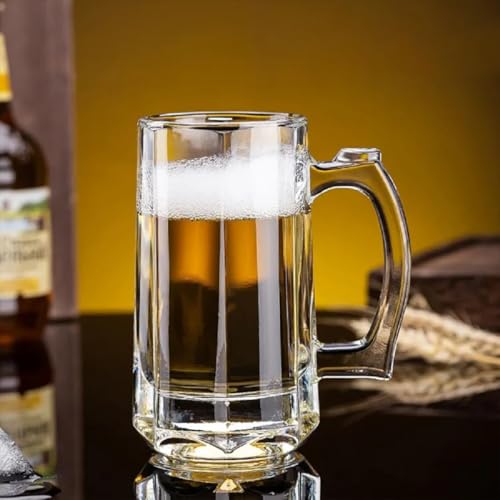 Image of PrimeWorld Italian Premium Glass Beer Mug - Set of 2 (500ml Each), Transparent | Stylish Heavy Base Beer Mugs | Dishwasher Safe | Gift for Beer Lovers
