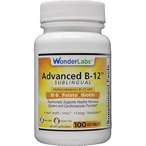Wonder Laboratories Sublingual Vitamin B12 (1000 mcg), B6 (5mg), Folic Acid(400 mcg) & Biotin (25mcg) - Formulated with Methylcobalamin Vitamin B-12 (100 Tablets) Cover