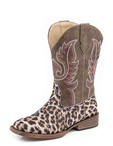 Roper Kids Girls Brown/Pink Faux Leather Glitter Leopard Cowboy Boots 12 - Main Image