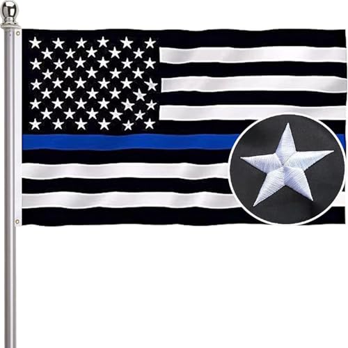 Embroidered Thin Blue Line Flag 3x5 Outdoor-Heavy Duty Blue Lives Matter Flag with 2 Brass Grommets for Outside