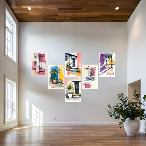 Image of SiddArtify Wall Art Prints Set - Architectural Sketch Poster Decor for Living Room Bedroom Office - 8x12 Sticker Pack of 6