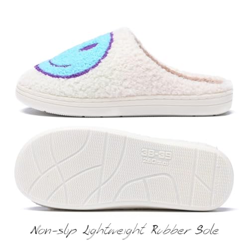 Image of Women's Men's Preppy Happy Face Slippers Comfy Warm Plush Slip-On House Slipper for Winter Indoor Soft Cushion Non-slip Fluffy Slides Slippers