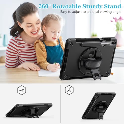 Image of Case for Galaxy Tab S11 11 Inch: TPU Cover for Samstng Tablet S11 2025 5G with Screen Protector- Stand- Handle-Shoulder Strap-S-Pen Holder-Black
