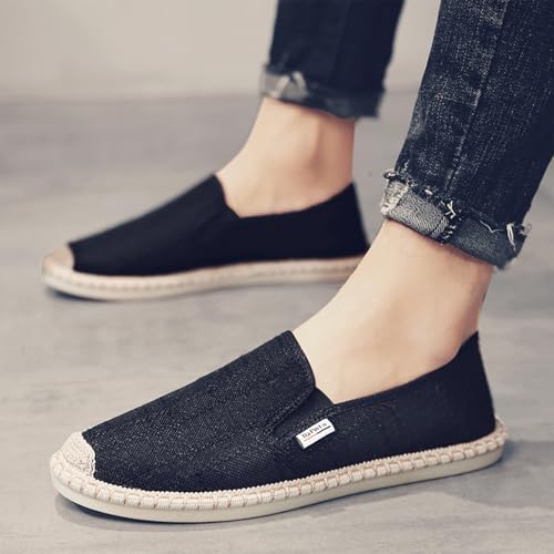 MILDSEVEN Simplicity Men's Traditional Chinese Linen Shoes, Fashion Soft Footwear, Casual Handmade Retro Loafers,9.5,Black
