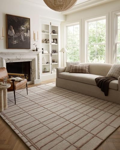 Image of Modern (High Low Pile) Pattern Wool Carpet with Loop Texture Yarn Anti Shedding Carpet Size 8x10 Feet B0 Beige Color