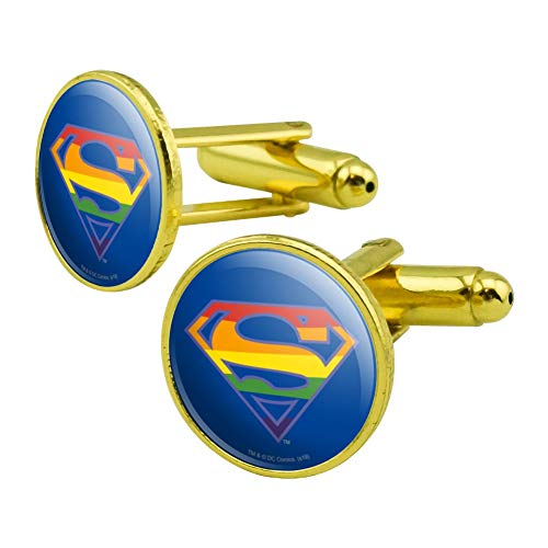 Set de Mancuernas Superman Logo Arcoíris Redondo Dorado miniatura 1