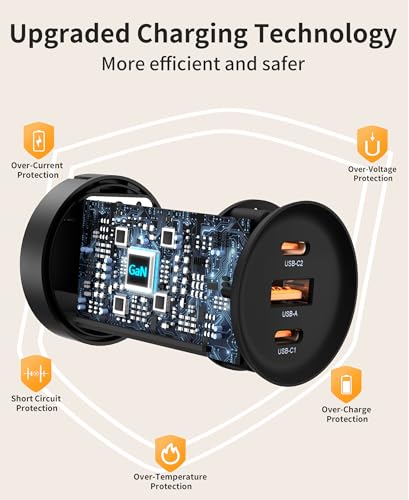 Mukiya 3-Port GaN Wall Charger Block with 2 67W USB-C & 1 60W USB-A Ports, Detachable Outlet with 5ft Nylon Extension Cord, Fast Charging for iPhone, Samsung, Tablet, iPad, MacBook, Android, Laptop - image 4