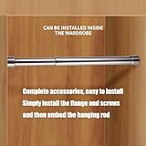 Extendable Clothes Rail,31-51cm Extendable Wardrobe Rail Adjustable Stainless Steel Wardrobe Rod with End Sockets and Screws Adjustable Wardrobe Rail for Wardrobe, Shower, Balcony, Windows - Image 8