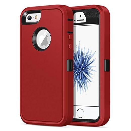 Jelanry iPhone 5S Case Heavy Duty Armor for iPhone 5 Dual Layer Protective Shell iPhone SE 2016 Case Shockproof Sports Rugged Phone Case Anti-Scratches Cover Non-Slip Bumper Hybrid Case Red