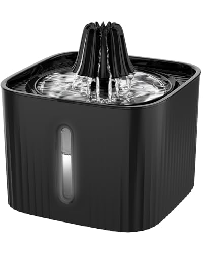 E-SMARTER Cat Water Fountain for Drinking, 2L Quiet Cat Fountain with Activated Carbon Filter & Sponge, Visible Water Level Pet Water Bowl, Cactus Shaped, Pet Water Fountain for Multiple Pets, Black