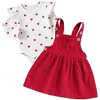 Asmea Baby Kleidung Mädchen Babykleidung für 3-6 Monate Neugeborene Langarm Rüschen Strampler Hosenträgerrock Set Baby Outfit Mädchen Geschenk für Shooting Taufe Geburtstag Rot
