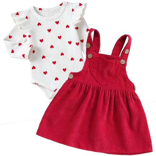 Asmea Vetement Bebe Fille Naissance Ensemble Bebe Fille Manches Longues à Volants Imprimé d'amour Body + Robe Bébé Filles Cadeau Naissance Filles Tenue Noel Bébé...