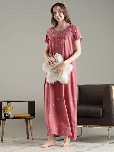 Image of 9shines Label Premium Alpine Maxi Designer Nighty | Floral Print Maxi for Women | Night wear for Women | | Full Length Night Gown for Women | Night Dress for Women Stylish (2467)