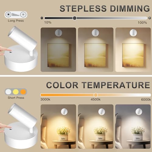 Image of Kimjo Rechargeable Spot Lights for Plants, Wireless LED Spotlight, Uplighting Indoor with Remote and Dimmable, Accent Lighting for Picture, Battery Operated Wall Light with Metal Lampshade (2 Pack)