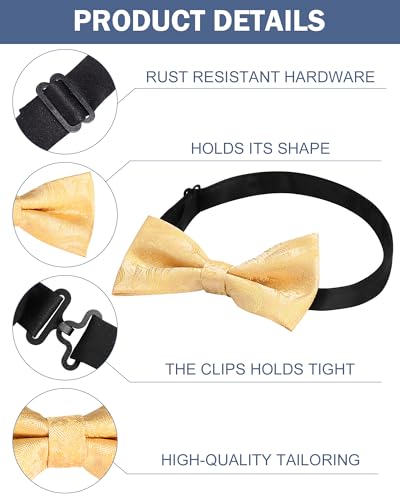 Image of Chicingyou 6 Sets Pre Tied Bow Tie and Pocket Square Cuff Links Sets for Men Classic Formal Tuxedo Adjustable Elegant Bowtie for Wedding Party Halloween Christmas Birthday Gifts