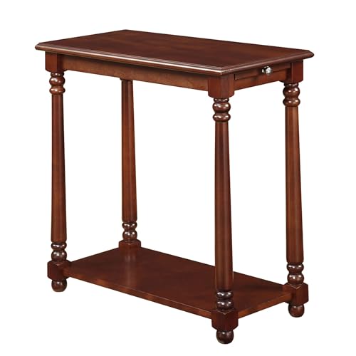 Pemberly Row Traditional Wood End Table, Mahogany Finish, 24' H x 23.75' W x 11.75' D, MDF Birch Veneer with Bottom Shelf and Slide-Out Tray, Compact Accent Table for Living Room or Bedroom