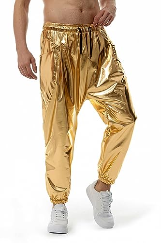 GRAJTCIN Mens Metallic Disco Pants - 70s/80s Sequin Drawstring Waist Party Club Rave Shiny Jogger4