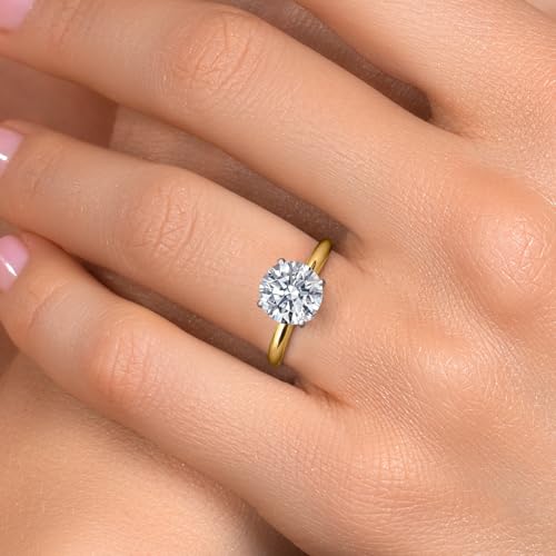 Gem Stone King 0.75-5 Ct 14K Yellow and White Gold IGI Certified Lab Grown Diamond Solitaire Engagement Ring For Women | E-F Color | VS1-VS2 Clarity | Available In Size 5, 6, 7, 8, 93