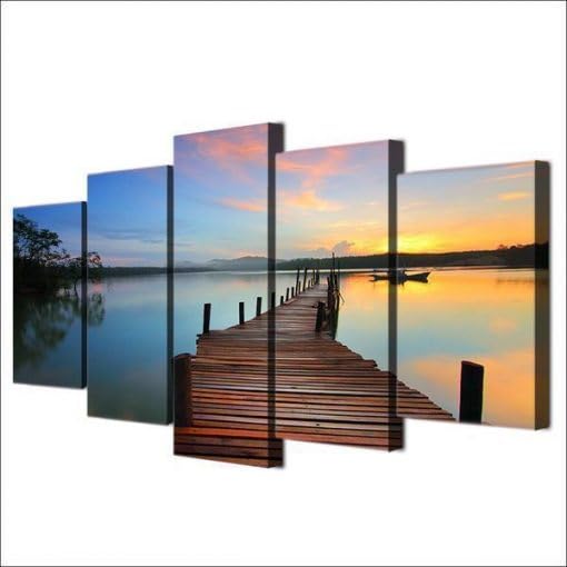 Canvas art 5 pièces pour salon moderne déco coucher de soleil