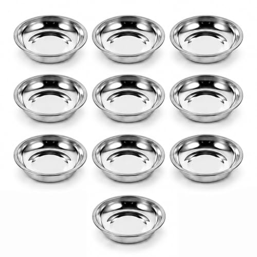 Image of Taydin 10 Pcs Stainless Steel Sauce Dish, Round Soy Food Dip Bowls, Mini Appetizer Plates Saucers Dipping Bowls, Saucer Plate Seasoning Dish for Home Kitchen Restaurant (8 cm)