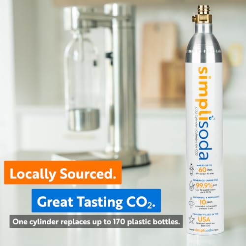 Simpli Soda 60L CO2 Canister Cylinders - Compatible w/Sodastream BLUE Screw-In Only, Ninja Thirsti, Philips, and More - Threaded Style Soda Streaming Machine CO2 Tanks Gas Refill, | 14.5 oz, Set of 2