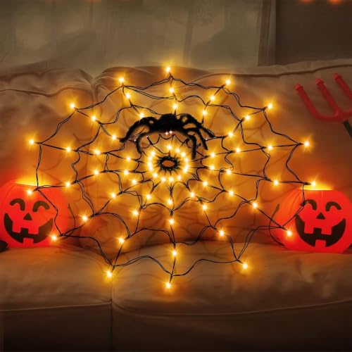 Telaraña espeluznante con iluminación integrada y cadena de colgar 2