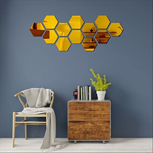 WallDaddy Hexagon 9 Golden Acrylic Mirror Wall Stickers Amazon.in