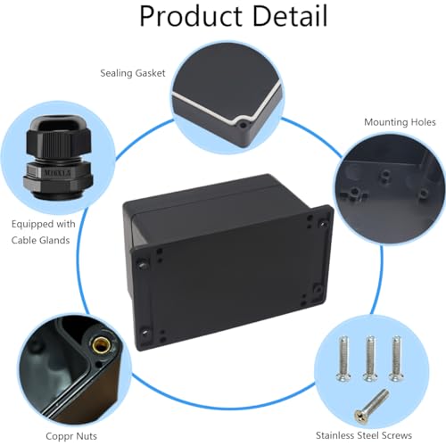 Otdorpatio Junction Box IP65 Waterproof ABS Plastic Electrical Project Case Power Junction Boxes, Project Box with Fixed Ear Black 6.3x4.33x3.54 inch (160 x 110 x90 mm) - Thumbnail 5