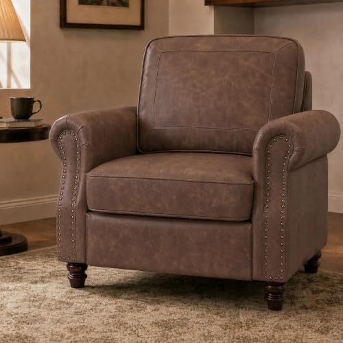 Image of Kingfun Faux Leather Accent Chair with Rolled Arms,Mocha