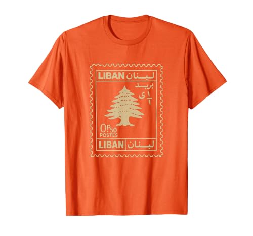 Lebanon Post Stamp Design Featuring Liban Cedar and Lebanese T-Shirt, Men, Orange, Large