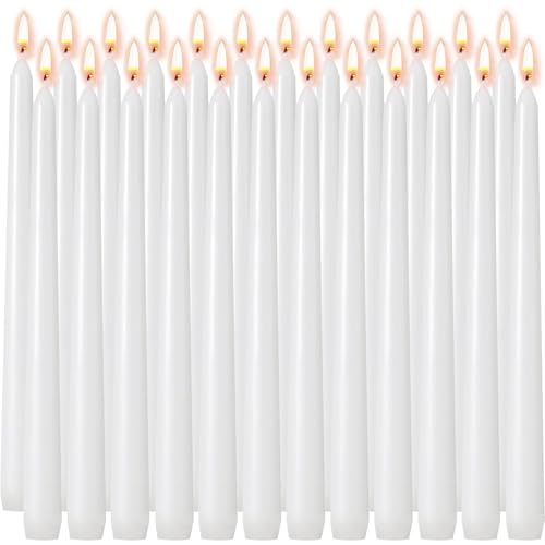 10 Inch White Taper Candles 24 Pack Bulk Unscented Elegant Dinner Candles for Church Wedding Valentines Day Emergency Holidays 7-8 Hour Clean Burning Paraffin Wax for Candelabra and Holders