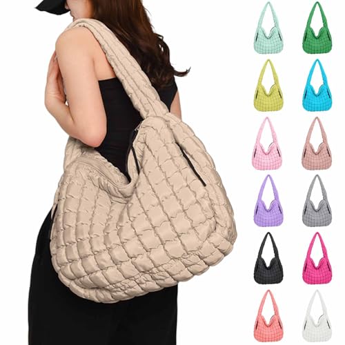 Womens Lightweight Quilted Carryall Gym Bag Soft Puffer Tote Bag Big Capacity Hobo Purse Beach Handbag2
