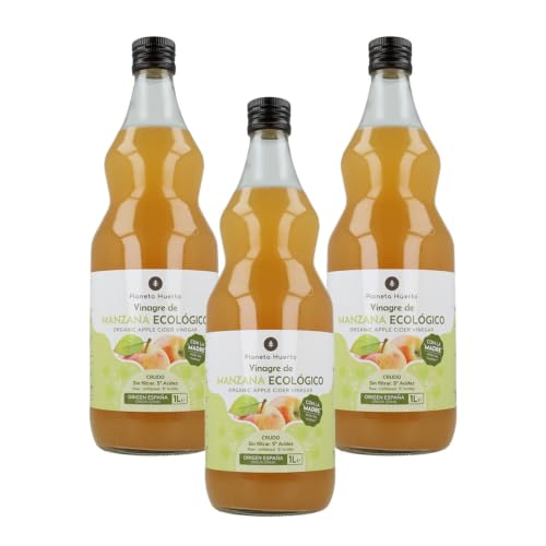 PLANETA HUERTO | Pack 3x Vinagre de manzana ECO crudo sin filtrar con la madre 1L - 5% Acidez, No pasteurizado, Vegano, Origen España