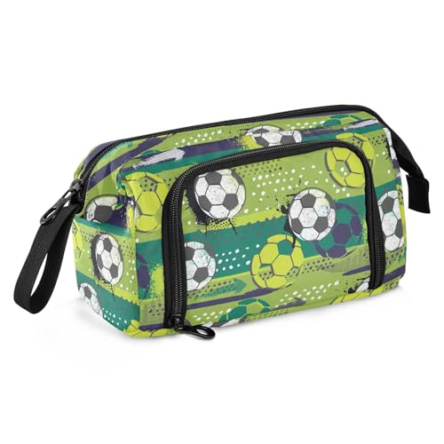 Image of Ball Soccer Green Print Pencil Case Pouch Big Capacity Pencil Bag Box Organizer Pen Case with Compartmens Stationery Organizer for Girls Boys Women School College Office