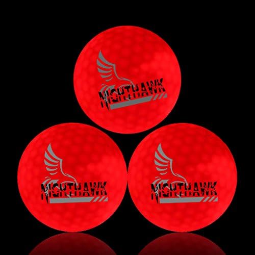 NightHawk [Upgraded Version] 3 Red Glow in Dark LED Light Up Golf Balls | 150 Minute per Activation | Super Bright Night Golf Fun