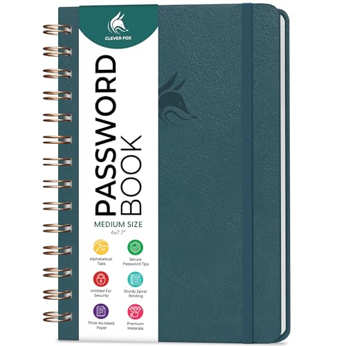 Carnet de mots de passe Clever Fox couverture rigide avec onglets alphabétiques
