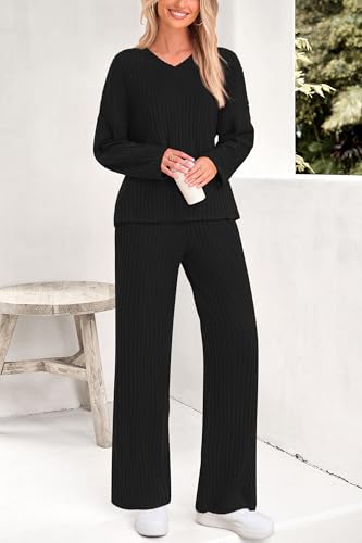 PRETTYGARDEN 2 Piece Sets for Women Fall 2025 Soft Comfy Lounge Long Sleeve Pajamas Set Knit Postpartum Pj Outfits Clothing