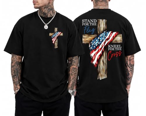 Faith Shirts for Men Women Stand for The Flag Kneel for The Cross Shirt Patriotic Christian Graphic Jesus T-Shirt