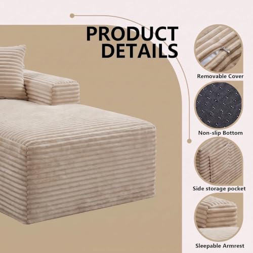 Image of 94.5 inch L Shaped Boneless Sectional Corduroy Couches for Living Room (Camel)