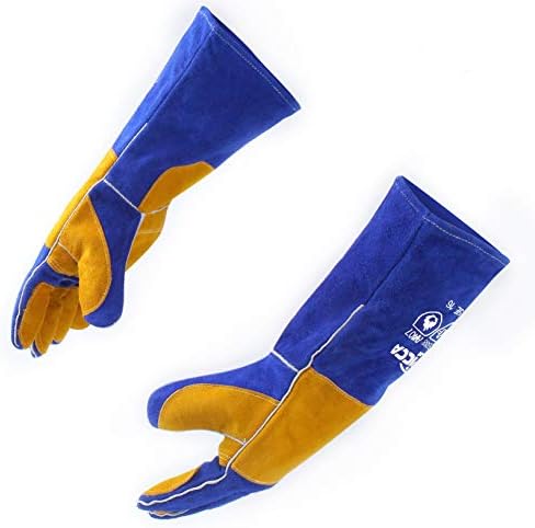 RAPICCA Welding Gloves 16 Inches,932℉,Heat Resistant Leather Forge/Mig/Stick Welding Gloves Heat/Fire Resistant, Mitts for Oven/Grill/Fireplace/Furnace/Stove/Pot Holder/BBQ/Animal Handling-Blue