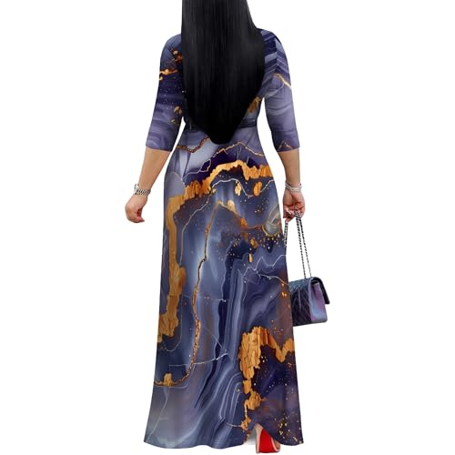 Image of PinkPatty Women's Print Maxi Dresses 3 /4 Sleeve Flowy Long Dress V Neck Wrap Tie Waist Sundress