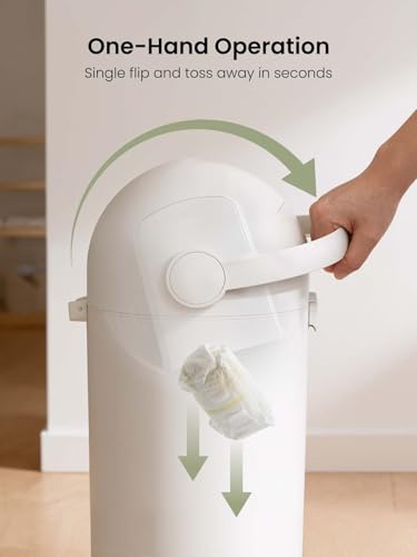 Grownsy Baby Diaper Pail, Odor-Locking Roll-Top Design, No Special Bag Required, One-Handed Use & Compact Design, Eco-Friendly Diaper Trash Can, Newborn Essentials, White - Thumbnail 5