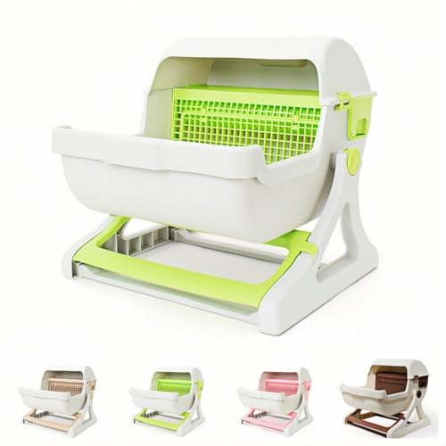 SJGEIDM 半自動 猫トイレ 回転して処理が出来る 固まる猫砂用 、 怠惰な猫の 、半密閉型猫 固まる猫砂用 、 大型半自動猫用ペット (猫用トイレ,グリーン)