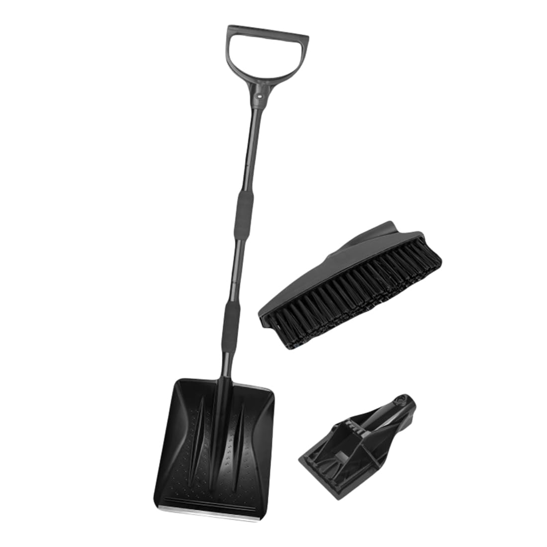 3-in-1 Edelstahl Schneeschaufel abnehmbar – Klappbare Schneeschippe mit Eiskratzer & Besen, kompakt für Auto, Winter, Outdoor, Camping, Notfall