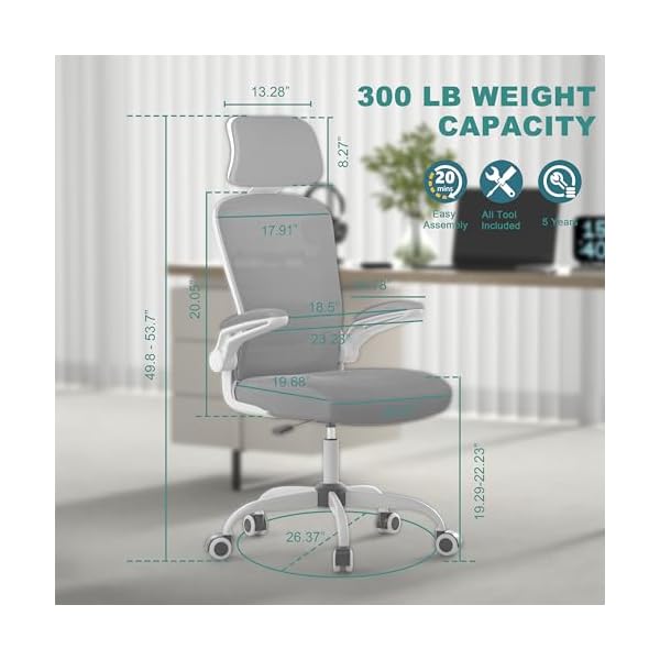 Mimoglad Office Chair, High Back Ergonomic Desk Chair with Adjustable Lumbar Support and Headrest, Swivel Task Chair with flip-up Armrests for Guitar Playing