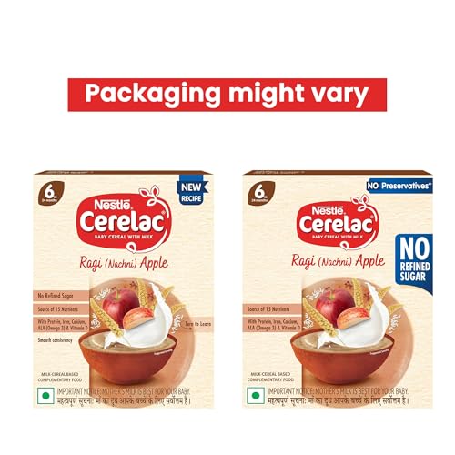 CERELAC Baby Food Cereal | No Refined Sugar | No Preservatives | Ragi (Nachni) Apple for 6 to 24 Months Baby | Omega 3 Iron Protein Calcium Vitamin D for Babies | Instant Cereal | 300g