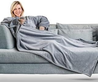 Alljia Wearable Snuggle Blanket with Detachable Hoody Bulit-in Sleeves 2 in 1 Oversized Soft Blanket for Sofa Lover Snuggle Blanket for Women(63"x71")