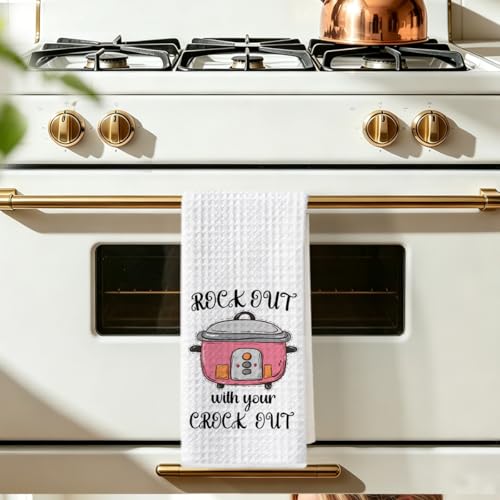 Image of Funny Kitchen Towels 24x14 Inch, Durable Reusable Microfiber Dish Towel, Rock Out Waffle Weave Hand Tea Towels for Kitchen Home Bathroom Farmhouse Decor, Housewarming Gifts for Women Mom Friend