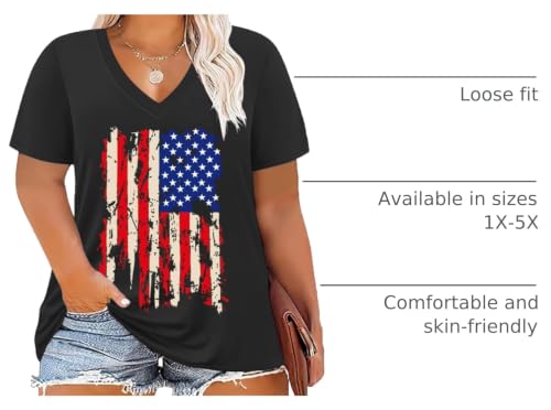 Image of ForHailey Women's Plus Size V Neck Tops Summer Short Sleeve T Shirt
