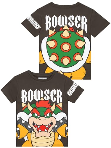 Super Mario Tshirt Als Cooles Jungen Tshirt - Stylisches T Shirt Jungen & T-Shirt Kinder Mit Bowser Design Grau 122